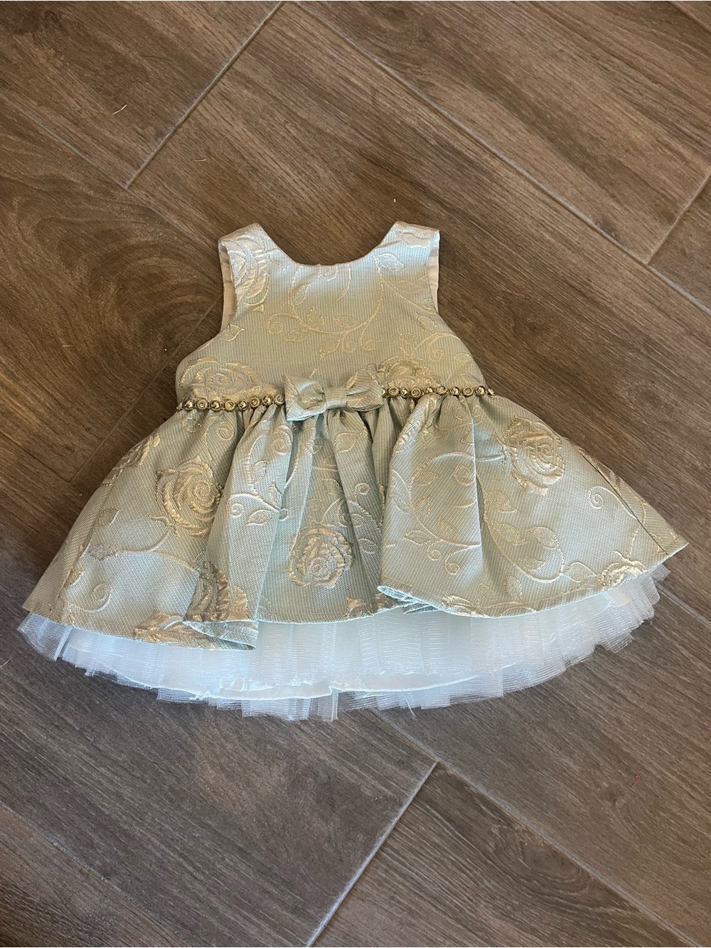 American Princess Ivory and Gold Floral Brocade Dress